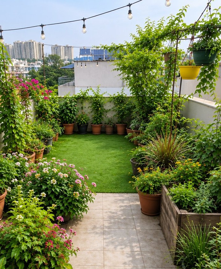 Terrace garden, bare to blooming — after Udyan Mali care